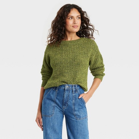 Women's Crewneck Cotton Pullover Sweater - Universal Thread™ Green Xl :  Target