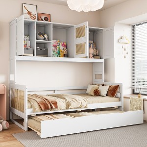 TIRAMISUBEST Twin/Full Size Daybed With Twin Size Trundle and All-in-One Cabinet, Wooden Daybed Frame Sofa Bed with Storage Shelves - 1 of 4
