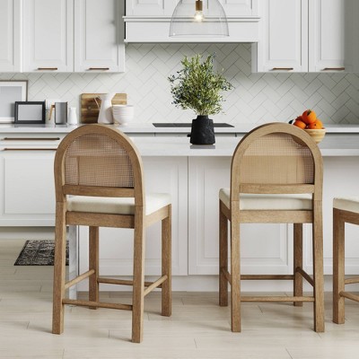 Bailey Light Brown Wood and Rattan Counter Height Barstool