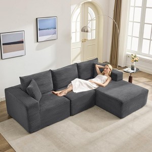Modular Sectional Sofa, Corduroy L-Shaped Sofa with Deep Seat & Throw Pillows, Comfy Cloud 3-Seater Couch with Chaise, Memory Foam Couch - 1 of 4