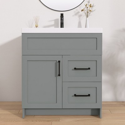 Bath Vanity Cabinet without Top 30 in. W x 21.5 in. D x 33.5 in. H Gray Bathroom Vanity with Black Handle