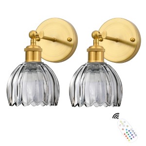 DAKAFUL Vintage Wall Lights with Tulip Glass Shade,Remote-Controlled,Decorative Wall Sconce for Bedroom/Bathroom/Living Room(Grey&Gold) - 1 of 4
