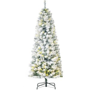 TopComfy Christmas Tree Stands Artificial Pre Lit Flocked Pencil Christmas Tree Cozy Snowy Decor for Living Room, White, 34.67"*11.82"*12.61" - 1 of 4