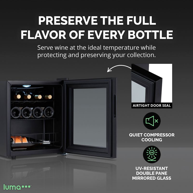 LUMA Comfort Shadow Series Freestanding Wine Cooler Refrigerators, Small Single Zone Wine Fridge, 12 to 24 Bottle Capacity, 3 of 17