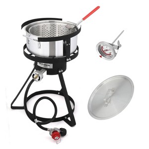 ROVSUN 10Qt Aluminum Fish Fryer Pot with Strainer Basket, Outdoor Fryer with 55,000 BTU Propane Gas Burner & Thermometer for Seafood & French Fries - 1 of 4