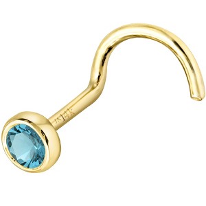 Jewelry Avalanche 22G 14K Gold Bezel-set Blue Topaz Nose Screw Nose Stud - 1 of 3
