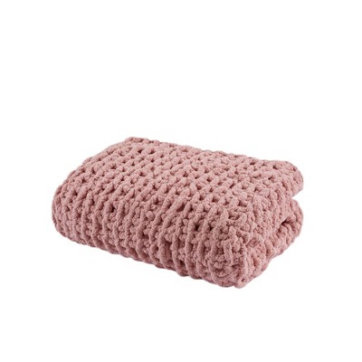 50x60 Chenille Chunky Knit Throw Blanket Blush - Madison Park : Target