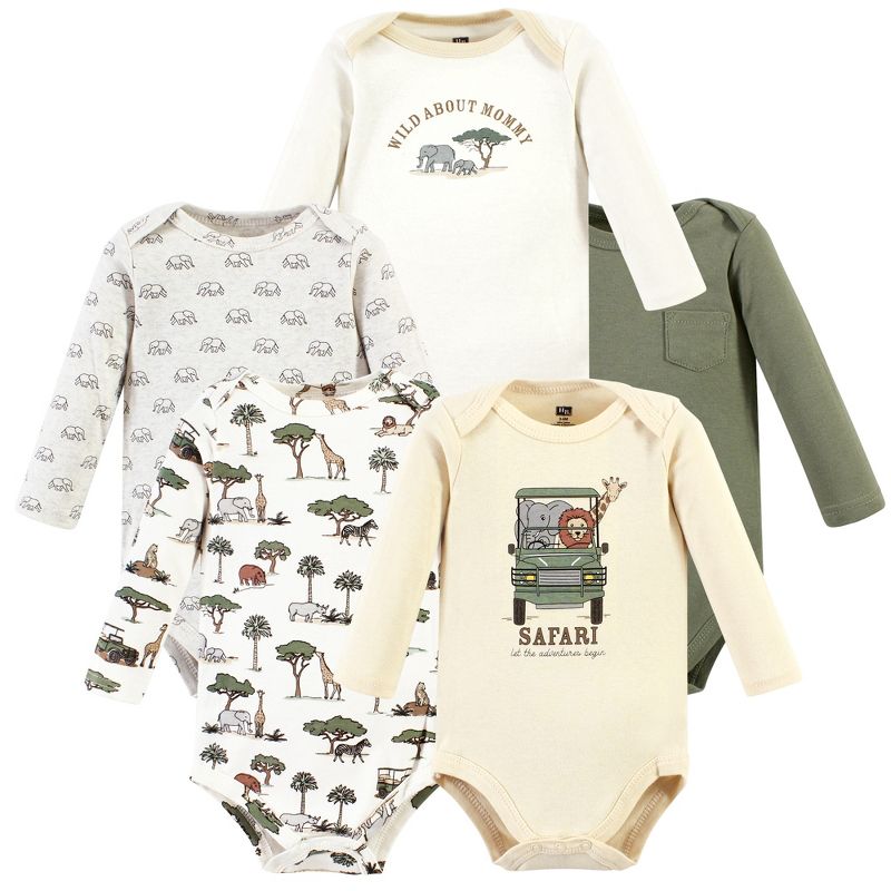 Hudson Baby Cotton Long-Sleeve Bodysuits, Going On Safari 5-Pack, 1 of 8
