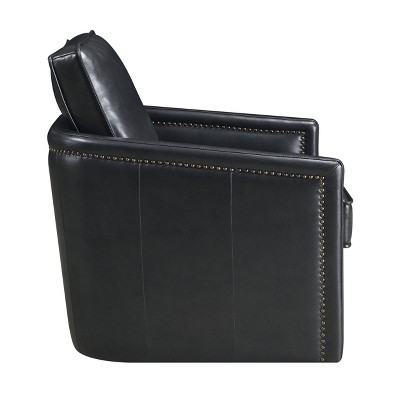 Rocha Black Leather Swivel Accent Chair with Wood Frame