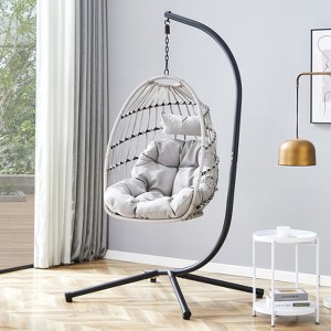 DSVIMOY Egg Chairs, Patio Egg Chair with Stand, Patio Foldable Egg Chair for Bedroom Living Room Balcony, Grey, 37"*36.61"*78.74" - 1 of 4