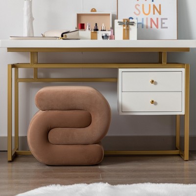 Dressing Table Stool,Modern Teddy Fabric Upholstered Stool Pouf Ottoman S-Shape Stool,Comfy Seat For Makeup Room Bedroom Living Room-Maison Boucle
