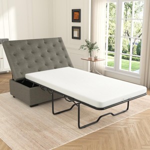 Sleeper Sofa Ottoman Modern Tufted Convertible Bed for Guest Room with Memory Mattress and Iron Frame - 3irtyhousy - 1 of 4