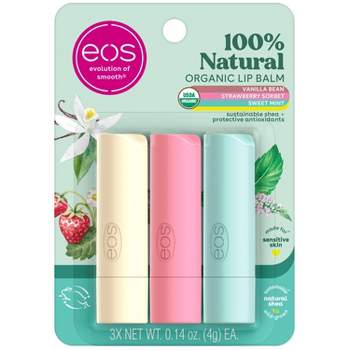 eos 100% Natural & Organic Lip Balm - Sweet Mint, Strawberry Sorbet & Vanilla Bean - 0.14oz/3pk