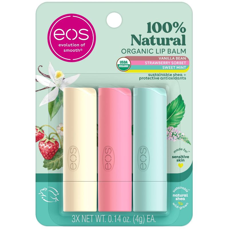 eos 100% Natural &#38; Organic Lip Balm - Sweet Mint, Strawberry Sorbet &#38; Vanilla Bean - 0.14oz/3pk, 1 of 8