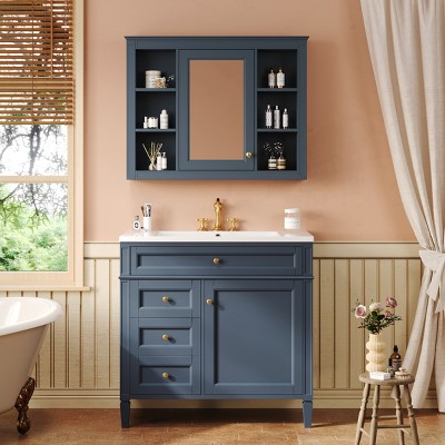 Bathroom Vanity Cabinets 36 Inches With Medicine Cabinet, Bathroom Floor Cabinets With 2 Soft Closing Doors And 4 Drawers-Cuddlewood