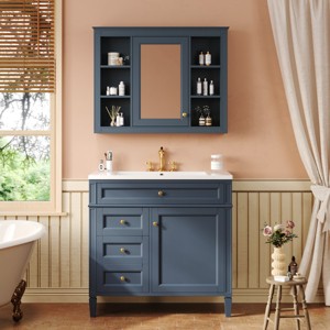 Bathroom Vanity Cabinets 36 Inches With Medicine Cabinet, Bathroom Floor Cabinets With 2 Soft Closing Doors And 4 Drawers-Cuddlewood - 1 of 4