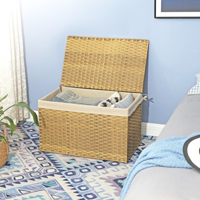 Natural Wicker Rectangular Storage Basket with Lid and Liner