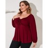 Coolmee Women's Plus Size Blouses Long Sleeve Sweetheart Neck Babydoll Ruffle Peplum Smocked Cute Casual Tops with Drawstring - 3 of 4
