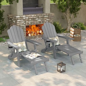 Sonkuki 2-Piece Folding Adirondack Chair with Retractable Ottoman, Fire Pit Patio Chair with Cup Holder Lawn Outdoor Lounge Chair - 1 of 4