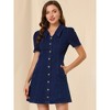 Allegra K Women's Button Up Collared Short Sleeve Washed Jean Demin Dress - 3 of 4