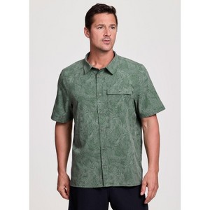 Avalanche Men's Palm Print Button Up Collared Shirt for Casual Wear, Hiking, Vacation Top - 1 of 4
