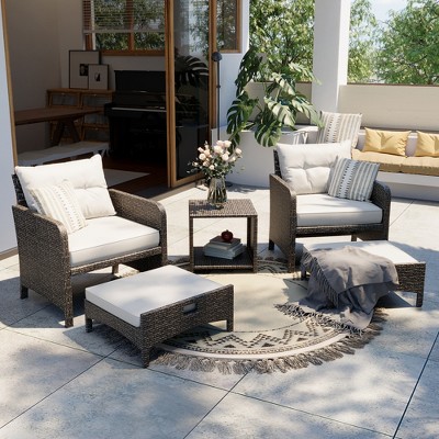 Pamapic 5-Pieces Wicker Patio Furniture Set Outdoor Patio Chairs with Ottomans, Cushions