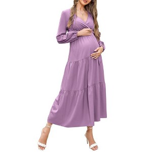 LXT-Women's Tiered Ruffle Hem Maxi Dress with Belt for Baby Shower - 1 of 4