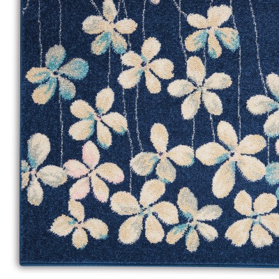Elysian Navy Floral 5' x 7' Reversible Viscose Area Rug