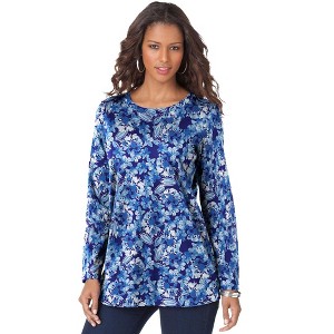 Roaman's Women's Plus Size Ultimate Long Sleeve Crewneck Tee - 1 of 4