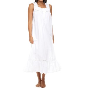 ADR Women's Cotton Nightgown, Sleeveless Lace Trimmed Button Up Long Vintage Night Dress Gown - 1 of 4