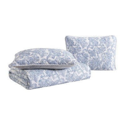 Blue Paisley Cotton Twin Quilt Set with Shams