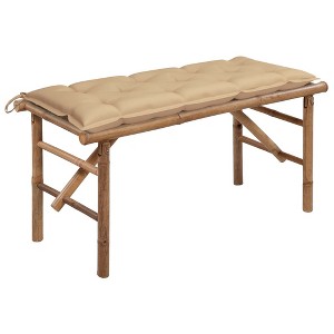 vidaXL Garden Bench Natural Bamboo, Beige Cushion - 1 of 4