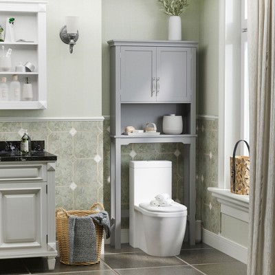 Gray MDF Over-the-Toilet Storage Cabinet with Adjustable Shelves