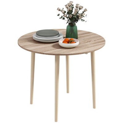 HOMCOM Folding Dining Table, Collapsible Drop Leaf Table for Small Spaces, Round Foldable Kitchen Table with Wooden Legs