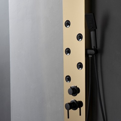 Gold Brushed 4-Jet Rainfall Shower Panel System with Handheld Wand