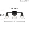 Regency Hill Mencino Modern Wall Light Sconce Black Hardwire 20" 3-Light Fixture Clear Glass Shade for Bedroom Bathroom Vanity Reading Living Room - 4 of 4