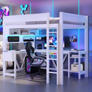 Full Size Loft Bed with Desk and Storage Shelves for Bedroom - 1 of 4