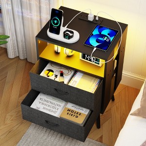 Gulches 2-Pack Modern Nightstand with Charging Station & LED Light - Chic Bedside Tables - 1 of 4