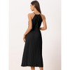 Allegra K Women's Sleeveless Halter Neck Belted A-Line Cocktail Pleated Maxi Sundresses - 4 of 4