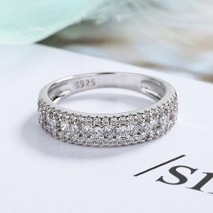Amy and Annette Three Row Brilliant-Cut Simulated Diamond Eternity Band Ring in Sterling Silver - 1 of 3