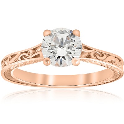 Pompeii3 1ct Diamond Solitaire 14k Rose Gold   Engagement Ring Art Deco Lab Created