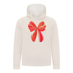 Everyday Kids Christmas Collection Festive Red & Gold Bow Girls Pullover Hoodie – Holiday Sweatshirt - Off White - 1 of 2