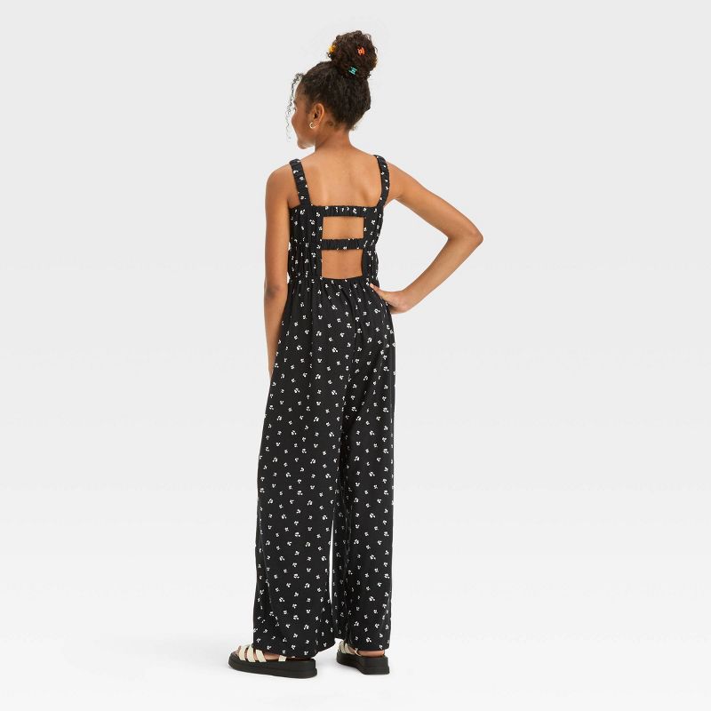 Girls' Ruched Waist and Strap Cut Out Back Floral Printed Jumpsuit - art class™, 3 of 5