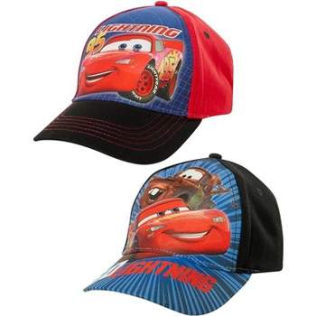 Lightning McQueen Boys 2 pack Baseball Hat, Cars Hat for Kids Ages 2T-7 (Red/Black)