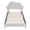 Beige Twin Upholstered Platform Bed with Cloud Headboard and Velvet Frame for Kids Bedrooms or Playful Sleep Spaces-Cuddlewood - 3 of 4