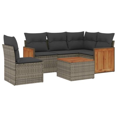 vidaXL 6 Piece Patio Sofa Set with Cushions Gray Poly Rattan - With Table