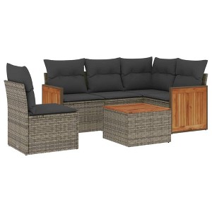 vidaXL 6 Piece Patio Sofa Set with Cushions Gray Poly Rattan - With Table - 1 of 4