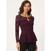 INSPIRE CHIC Women's Floral Lace Front Peplum Hem Keyhole Sheer Long Sleeve Blouse - 2 of 4
