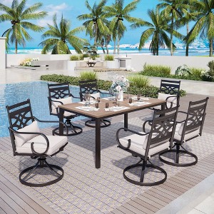 Captiva Designs 7pc Patio Dining Steel Table & Metal Chairs with Seat Cushions & Waist Pillows - 1 of 4