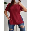 Coolmee Womens Plus Size Short Sleeve Shirts Casual Loose Fit Ribbed Side Slit Tunic Tops - 3 of 4